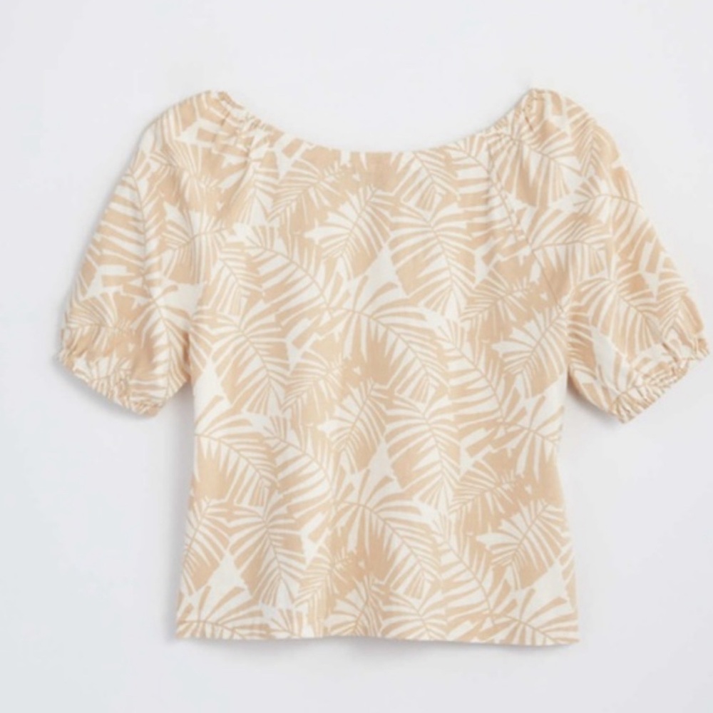 Loft Tan & White Boatneck Top